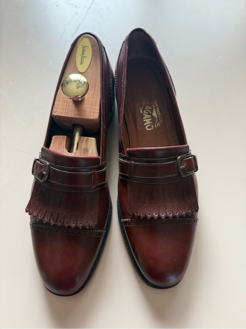 Salvatore Ferragamo Men’s Burgundy Kiltie Loafers
